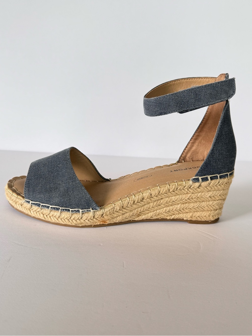Rockport Denim Blue Espadrille Wedge Sandals Size 8 Canvas Ankle Strap - Picture 7 of 7